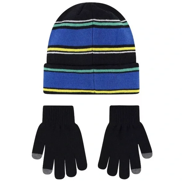 Nike Boys Striped Logo Beanie Hat and Gloves Set - Picture 2 of 3